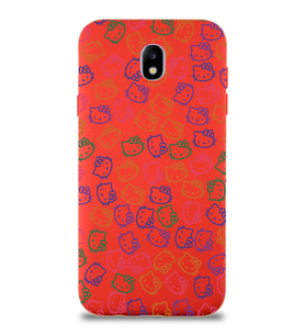 Samsung Galaxy J7 Pro Uyumlu Lansman Kılıf Hello Kitty Tasarımlı İçi Kadife Kapak-Kırmızı (Şeffaf)