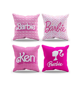 Moud's Çift Tarafı Baskılı Barbie Desenli 4'lü Kombin Süet Kırlent Kılıfı - PLG205