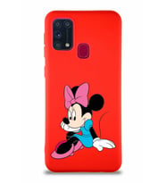 Samsung Galaxy M31 Soft Premier Kapak Minnie Mouse-E Tasarımlı Silikon Kılıf - Kırmızı (Şeffaf)