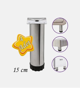 Mobilya Kanepe Baza Koltuk Dolap Ayarlanabilir  Metal Destek Yükseltici Ayağı 15 Cm Krom (4 ADET)