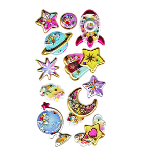 Sticker Kabartmalı Stiker Defter, Planlayıcı Etiket (pullu-803) - 17X9 cm - Gezegen Roket Yıldız