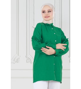 Kolu Fırfır Detaylı Tunik-Yeşil