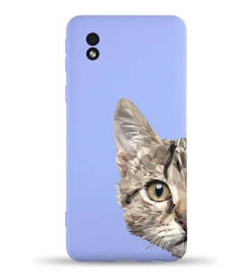 Samsung Galaxy A01 Core Uyumlu Lansman Kılıf Catface Tasarımlı İçi Kadife Kapak-Lila (Şeffaf)