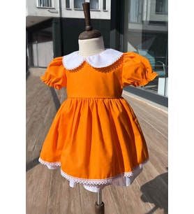 Dantel Detaylı Bebe Yaka Kız Çocuk Bebek Turuncu Pamuklu Elbise