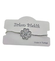 Gümüş Renk Dörtlü Kalp Yonca Asansör Zirkon Bileklik - 2729