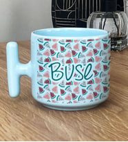 Kişiye Özel İsim Yazılı Hediye Pastel T Kupa Karpuz Desenli -2- (Mavi)