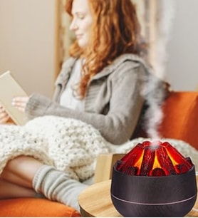 2 Adet Hava Nemlendirici,Aroma Difüzörü Şömine Görünümlü Alev Buhar Makinesi Koyu Kahverengi