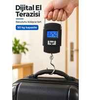 Dijital El Terazisi 50 kg Işıklı LCD Ekranlı Kancalı Bavul Tartısı Valiz Kantarı Seyahat Askılı