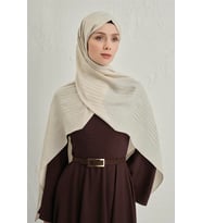 Lyocell Viscon Stripes Desenli Şal 2 (Koyu Krem)