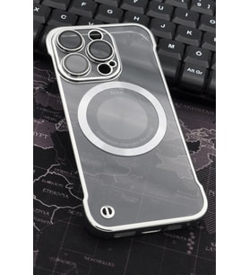 iPhone 14 Pro Max Uyumlu Gümüş Gri Silver Renkli İnce Kenarlı Şeffaf Sert Kapak Kılıf