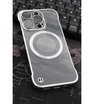 iPhone 14 Pro Max Uyumlu Gümüş Gri Silver Renkli İnce Kenarlı Şeffaf Sert Kapak Kılıf