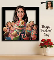 BK Gift Kişiye Özel Kadın Öğretmen Karikatürlü 3D Ahşap Tablo -12, Öğretmene Hediye, Öğretmenler Günü Hediyesi