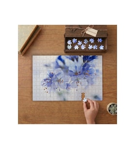 Mavi Kiraz Çiçekleri Tasarımı 240 parça Ahşap Puzzle Ahşap Kutuda MP06754