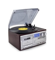 Knstar KN-110 Kahverengi Bluetooth Kumandalı Cdli Kaset USB Radyo 33-45-78 Plaklar Çalar Pikap