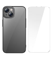 Baseus Glitter iPhone 14 6.1 Renkli Kenar Silikon Kılıf + Tempered Ekran Koruyucu Set (Siyah)