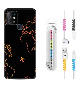INFINIX Hot 8 9 10 11S Hot 10 Play 10T Kılıf Kablo Koruma Spiral Silikon Harita ve Uçak 1777