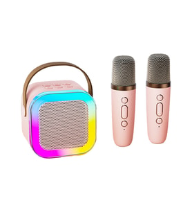 K12 Pembe Bluetooth Karaoke Sistemi, İki Mikrofonlu, Led Işıklı, 8-10 Saat Çalma Süresi, Dışarıda Ve Evde Kullanım Pembe