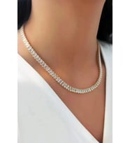 Çelik Su Yolu Kolye, Kadın Baget Zirkon Taşlı Çelik Gold Suyolu Kolye.