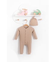 Bebek Şapkalı Çıtçıtlı Penye Bebek Tulum - Kırmızı