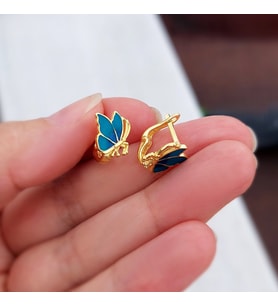 Vaoov 925 Ayar Gümüş Mineli Mavi Çocuk Küpe (Gold)