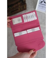 Telefon Bölmeli Hakiki Deri Kadın Cüzdan (Pembe)