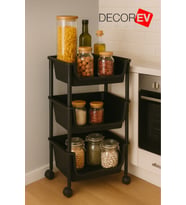 3 Katlı Tekerlekli Çok Amaçlı Plastik Organizer Raf Siyah