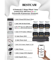 BESTCAM 6 Kameralı Set 5 Mega Piksel Sony Lensli FULL HD Gece Görüşü Renkli Güvenlik Kamera Seti 500 GB HDD