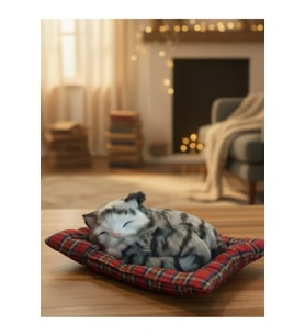 Peluş Yavru Kedi Oyuncak Minder Üstünde Uyuyan Kedi Orta Boy
