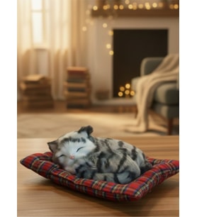 Peluş Yavru Kedi Oyuncak Minder Üstünde Uyuyan Kedi Orta Boy
