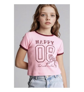 Defacto Baskılı Fitilli Kaşkorse Pembe Kız Çocuk T-Shirt D8542A8/PN253