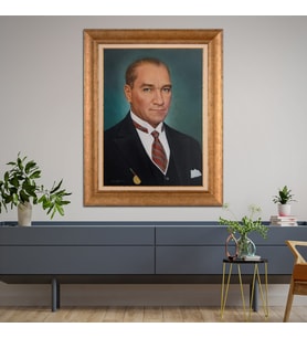 Altın Varaklı Çerçeveli Paspartulu Atatürk Tablo TR1133 (Gold)