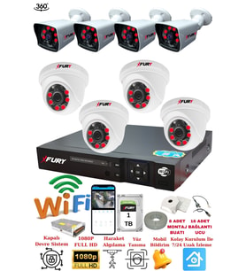 FURY 4 İç 4 Dış Kameralı 5mp Lens 2mp Görüntü Gece Görüşlü Full Hd Güvenlik Kamerası 14125525 1 TB