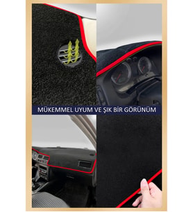 Toyota Coralla 2000-2006 İçin Uygun Torpido Koruma Halısı Siyah Kenar Renk Kırmızı