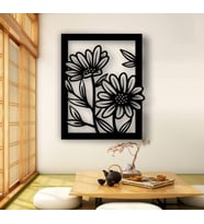 Siyah Ahşap Ayçiçeği 50cm X 63cm Tablo Duvar Dekoru 3mm Mdf Lazer Kesim