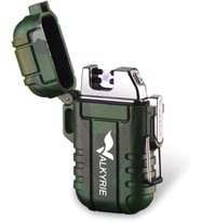 Valkyrie Su Geçirmez Şarjlı USB Çakmak Çift Ark Gazsız Plazma Elektrikli Alevsiz Çakmak Yeşil