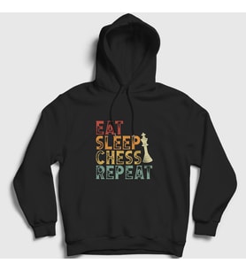 Presmono Unisex Siyah Eat Sleep Chess Repeat Satranç Kapüşonlu Sweatshirt 332081tt