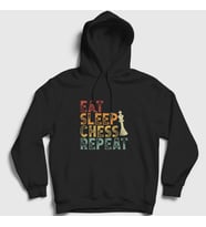 Presmono Unisex Siyah Eat Sleep Chess Repeat Satranç Kapüşonlu Sweatshirt 332081tt