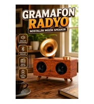 Vintage Ahşap Görünümlü Bluetooth Hoparlör Retro Radyo Gramofon FM Radyo USB SD Kart Destekli