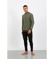 Erkek Uzun Kol Manşetli Paça Penye Pijama Takımı Haki