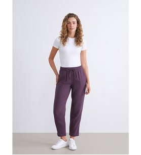 LCW Modest Mor Beli Lastikli Dokulu Müslin Kadın Pantolon