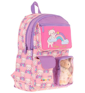 Kaukko Kız Çocuk Peluş Kedili İlkokul Okul Sırt Çantası - Pembe Mor - L5241