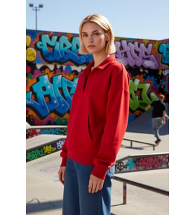 Kadın Polo Yaka Düşük Kol Geniş Kesim Örme Sweatshirt Fonksiyonel Dayanıklı Kaliteli Rahat