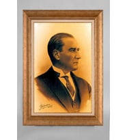 EV İŞYERİ OFİS İÇİN ALTIN ÇERÇEVELİ PASPARTULU ATATÜRK TABLO S188
