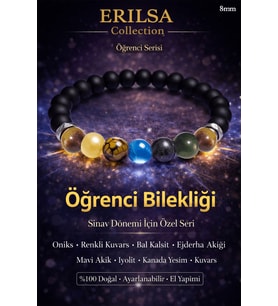 Sertifikalı Doğal Taş Öğrenci Bilekliği 7 Çakra Enerji Bileklik Oniks Kuvars Akik İyolit Yeşim Taşı (Çok Renkli)