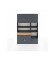 Arges Dolap 10 Raflı Tek Çekmeceli 6 Kapaklı 132x30x195 Antrasit-Antrasit/Çam