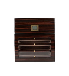 PremiumQuality Vitacura 4 Çekmeceli İçi Ledli Kahverengi Sedir Humidor Puro Kutusu TR9825