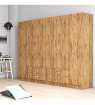 6 Kapılı İki Çekmeceli Geniş Gardrop Çam - GRD0802 (Sarı)