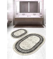 Dijital Baskılı Kaymaz Taban Yıkanabilir Oval 2'li Klozet Takımı Banyo Paspası NOKZ-SD-1044 (Çok Renkli)
