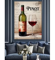 Pinot Noir Şarap Şişesi Dekoratif Kanvas - Mdf Ahşap Tablo
