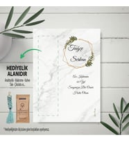 Hediyelik Kart - Gelin / Damat Mermer Desenli Tasarım - Makrome Anahtalık, Toka, Kurabiye, Kahve Kartı